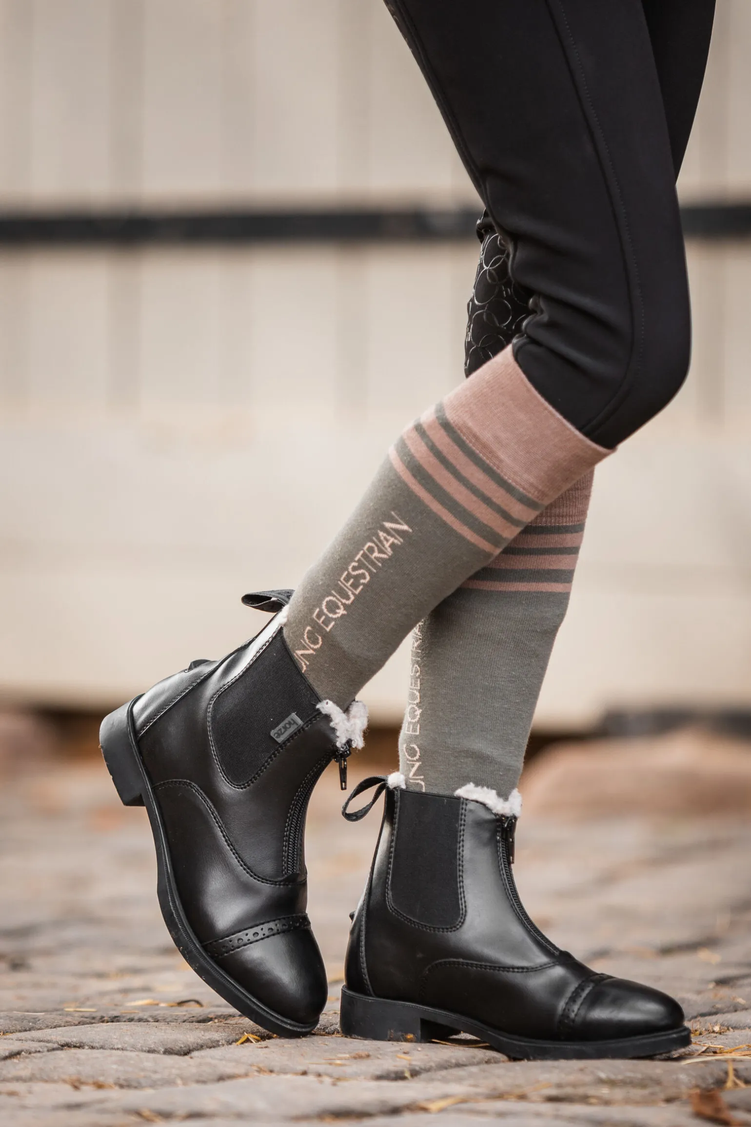 Horze Wexford jodhpur-vintersko med fuskepels og frontglidelås til barn