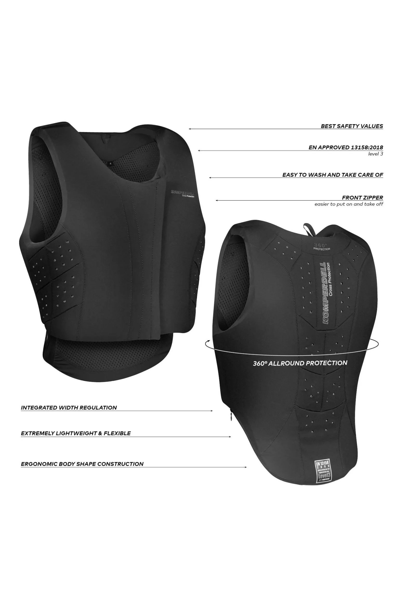 Komperdell sikkerhetsvest, frontglidelås, normal passform